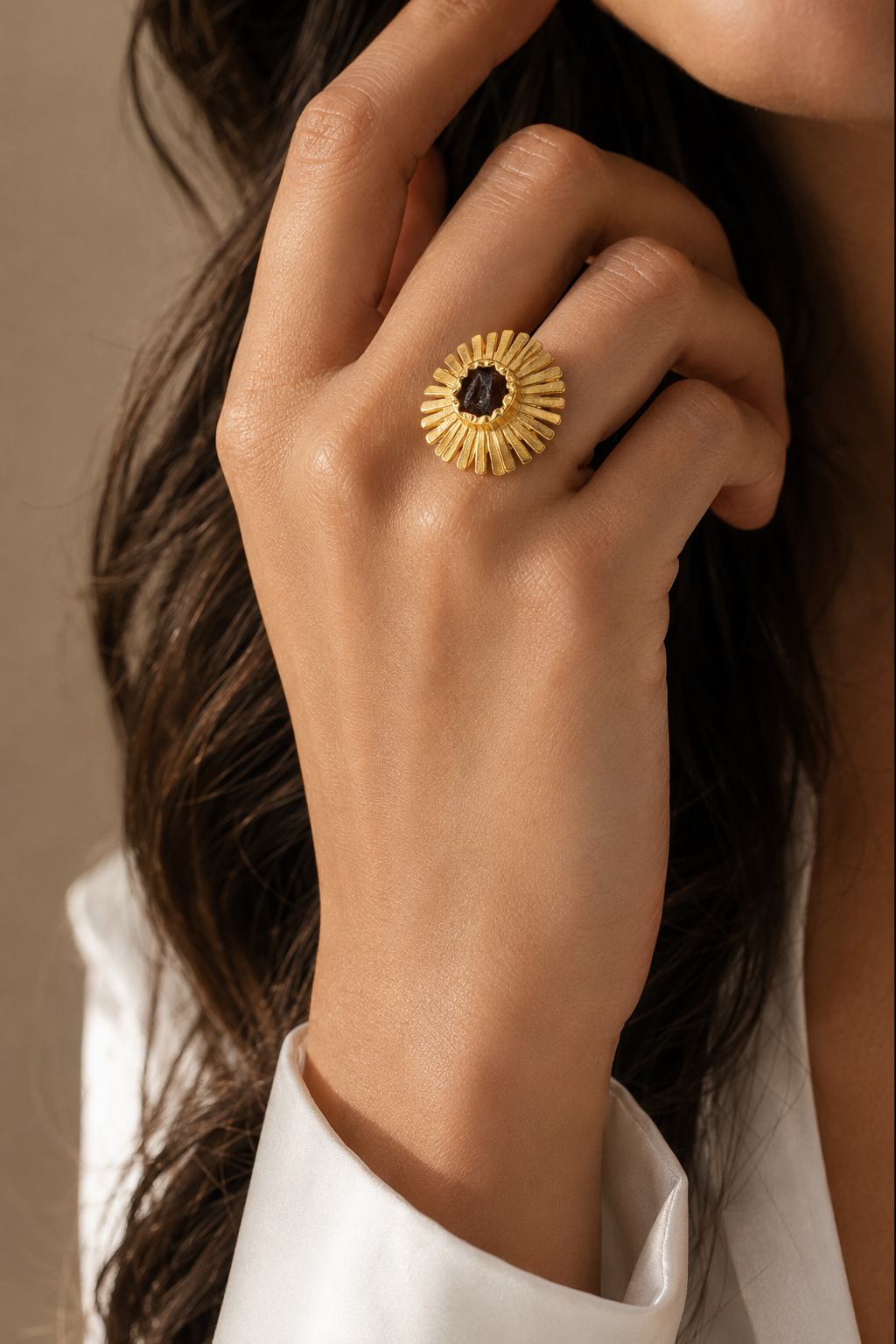Aquamarine Brass Flash Gold Plating Floral Ring