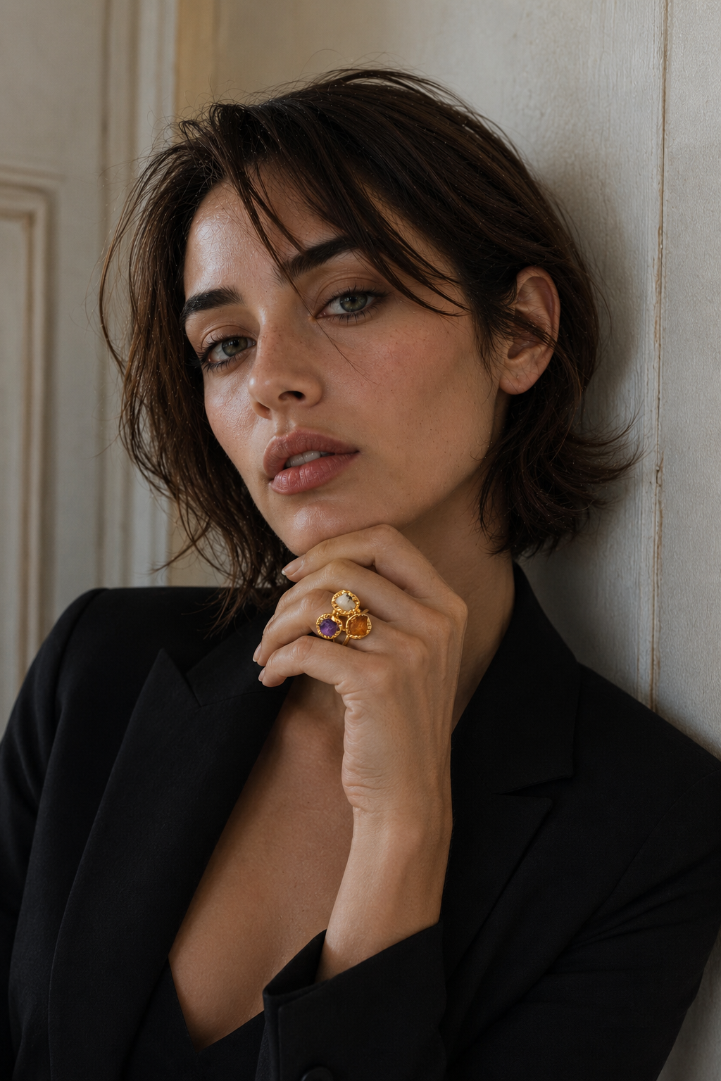 Multi Gemstone Brass Flash Gold Plating Bezel Ring