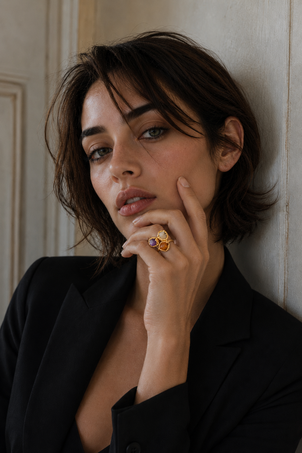 Multi Gemstone Brass Flash Gold Plating Bezel Ring