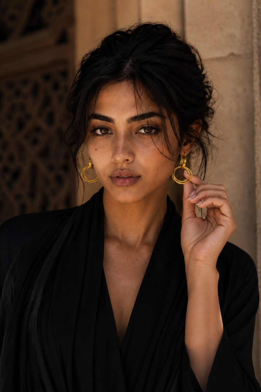 Tri Swirl Flash Gold Plated Wire Hoop Brass Stud Earring