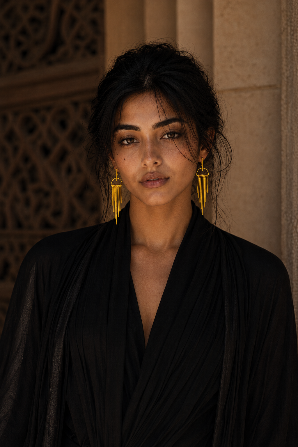 Long Fringe Bohemian Style Flash Gold Plated Brass Stud Earrings
