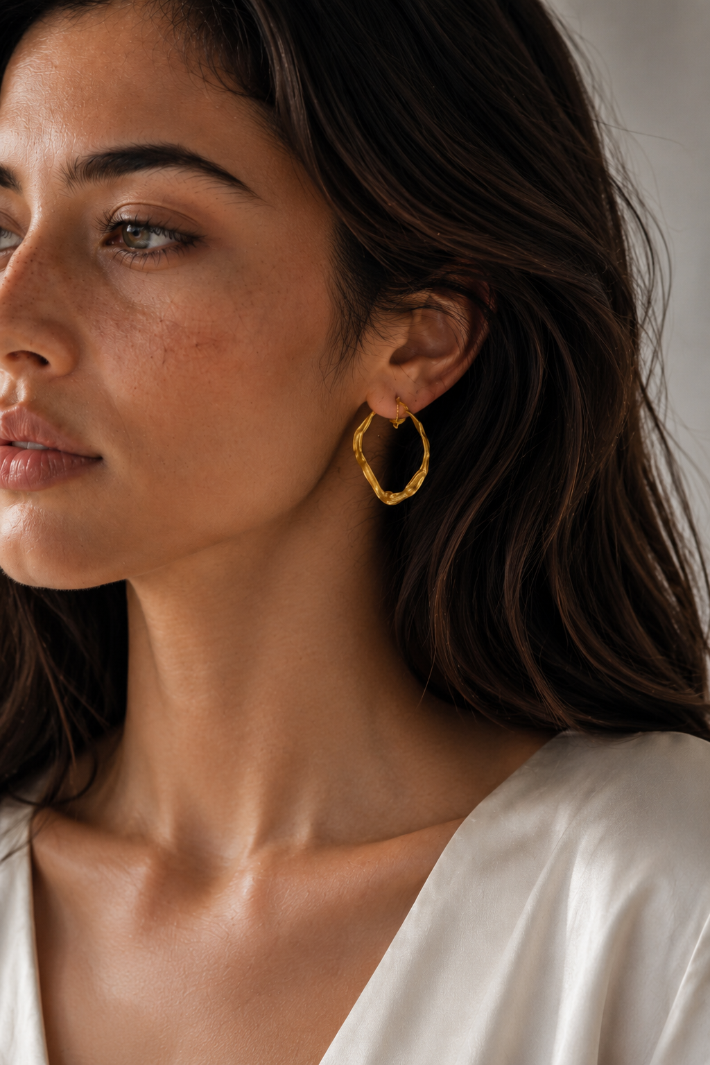 Uneven Oval Textured Flash Gold Plated Brass Stud Earring