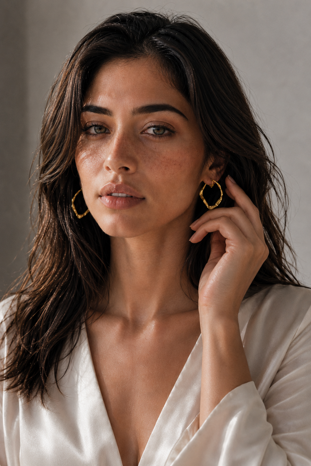 Uneven Oval Textured Flash Gold Plated Brass Stud Earring