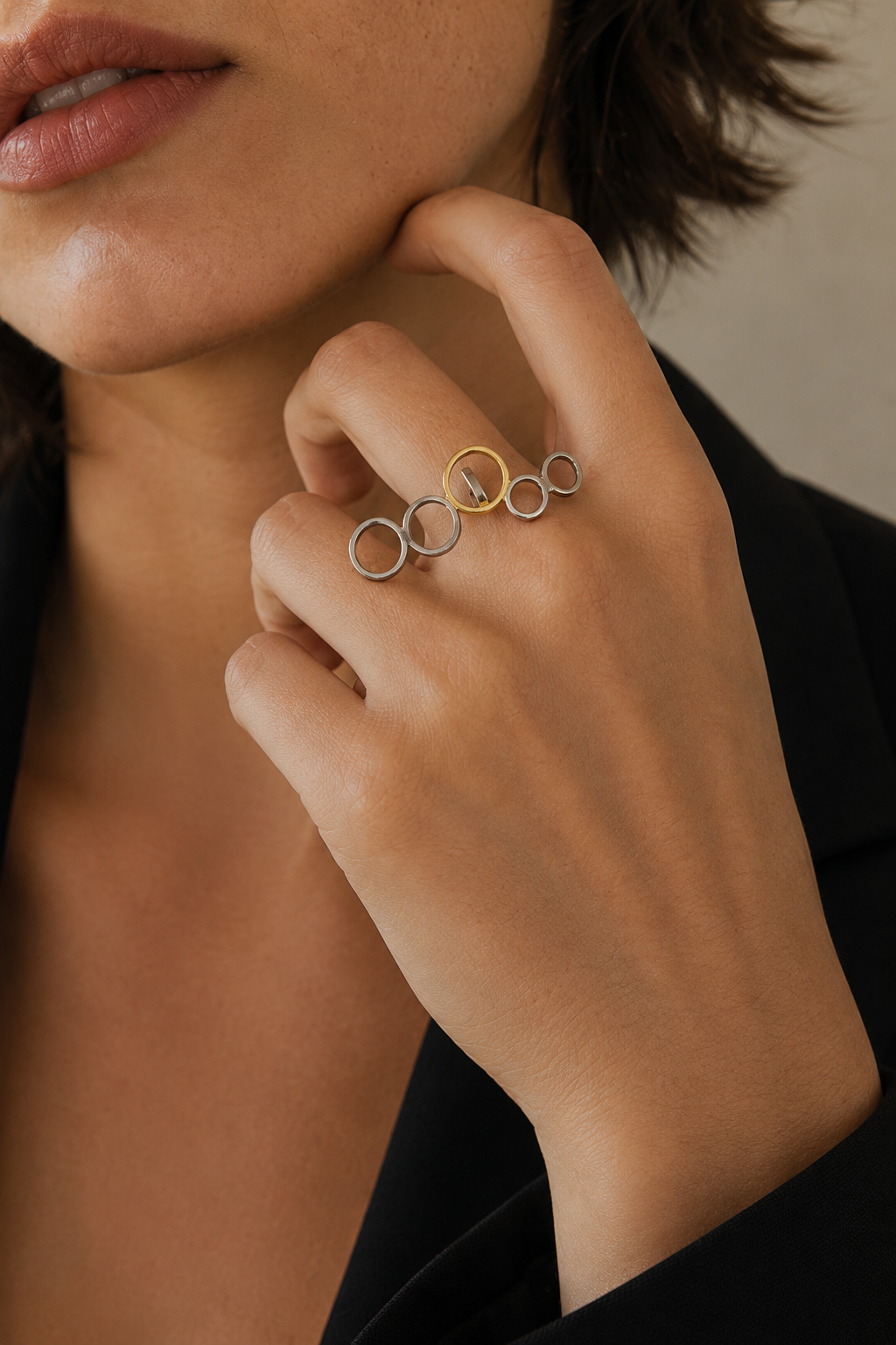 Penta Ring Brass Dual Colour Plated Adjustable Ring