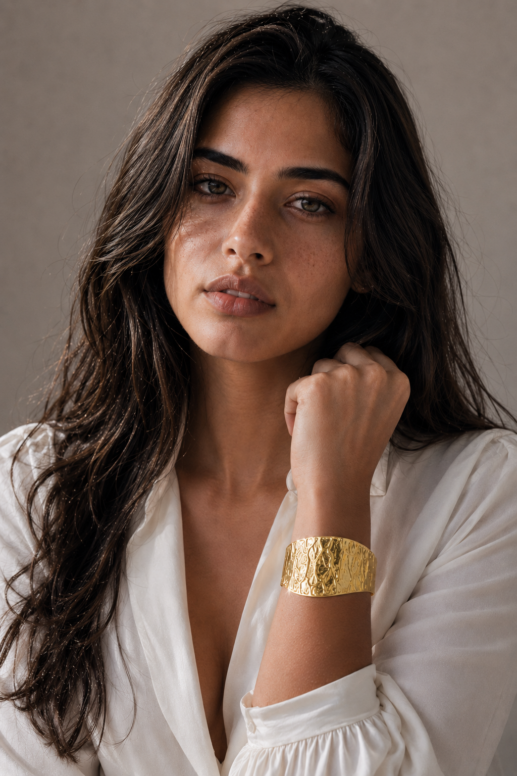 Hand Hammered Semi Circle Hoop Flash Gold Plated Brass Cuff