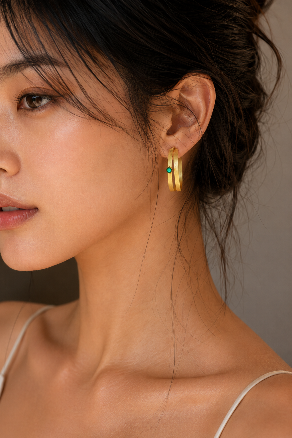 Dual Line Gemstone Gold Plated Stud Earring