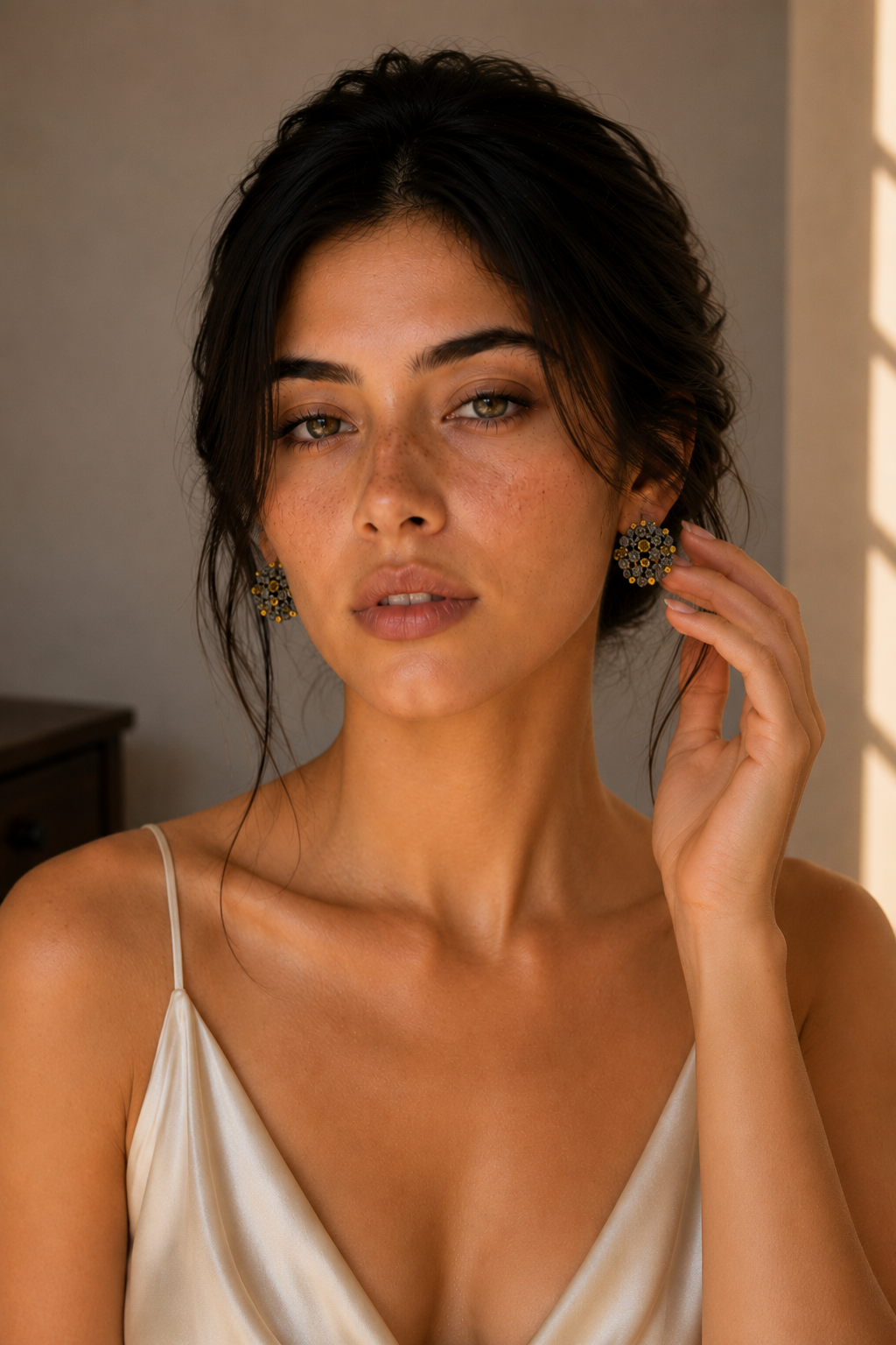 Two Tone Brass and Gold Plated Stud Earring