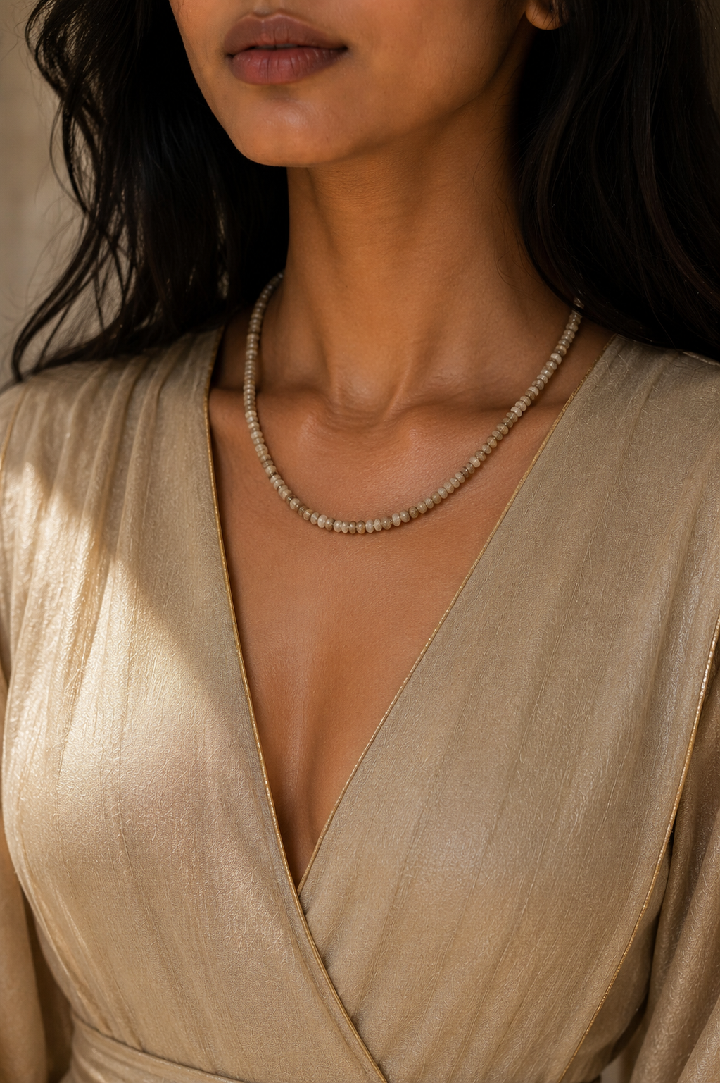 Big Grey Rough Diamond Bead Necklace with Silver Clasp