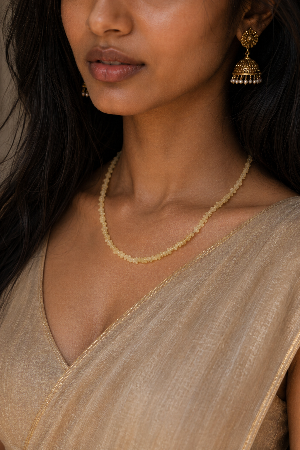 White Rough Diamond Bead Necklace with Silver Clasp