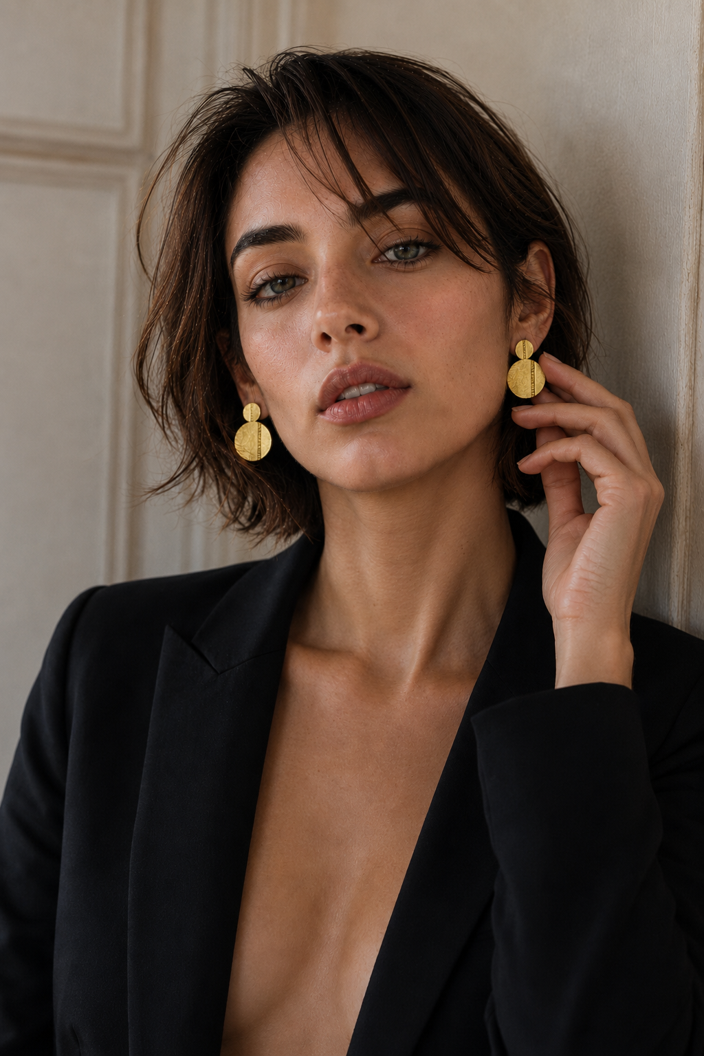 Golden Double Disk with Flash Gold Plated Stud Earring