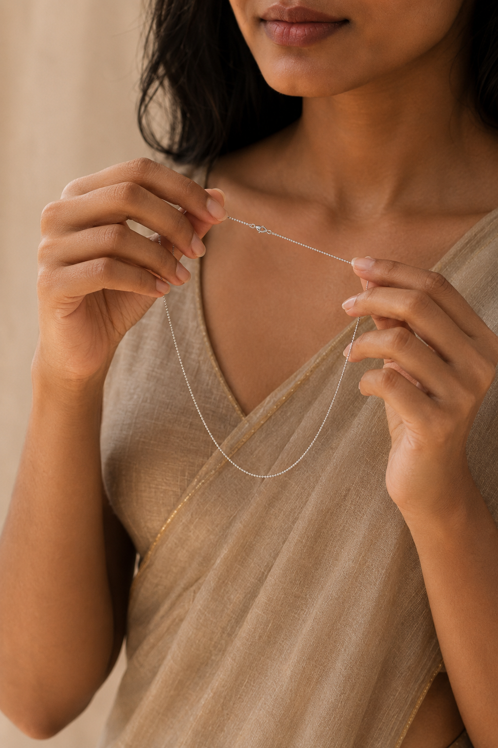 Small Grey Rough Diamond Bead Necklace with Silver Clasp