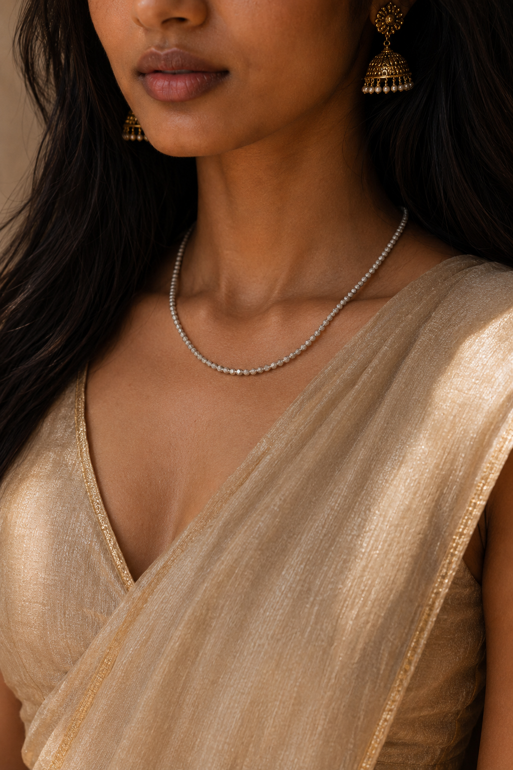 Small silver Rough Diamond Bead Necklace with Silver Clasp