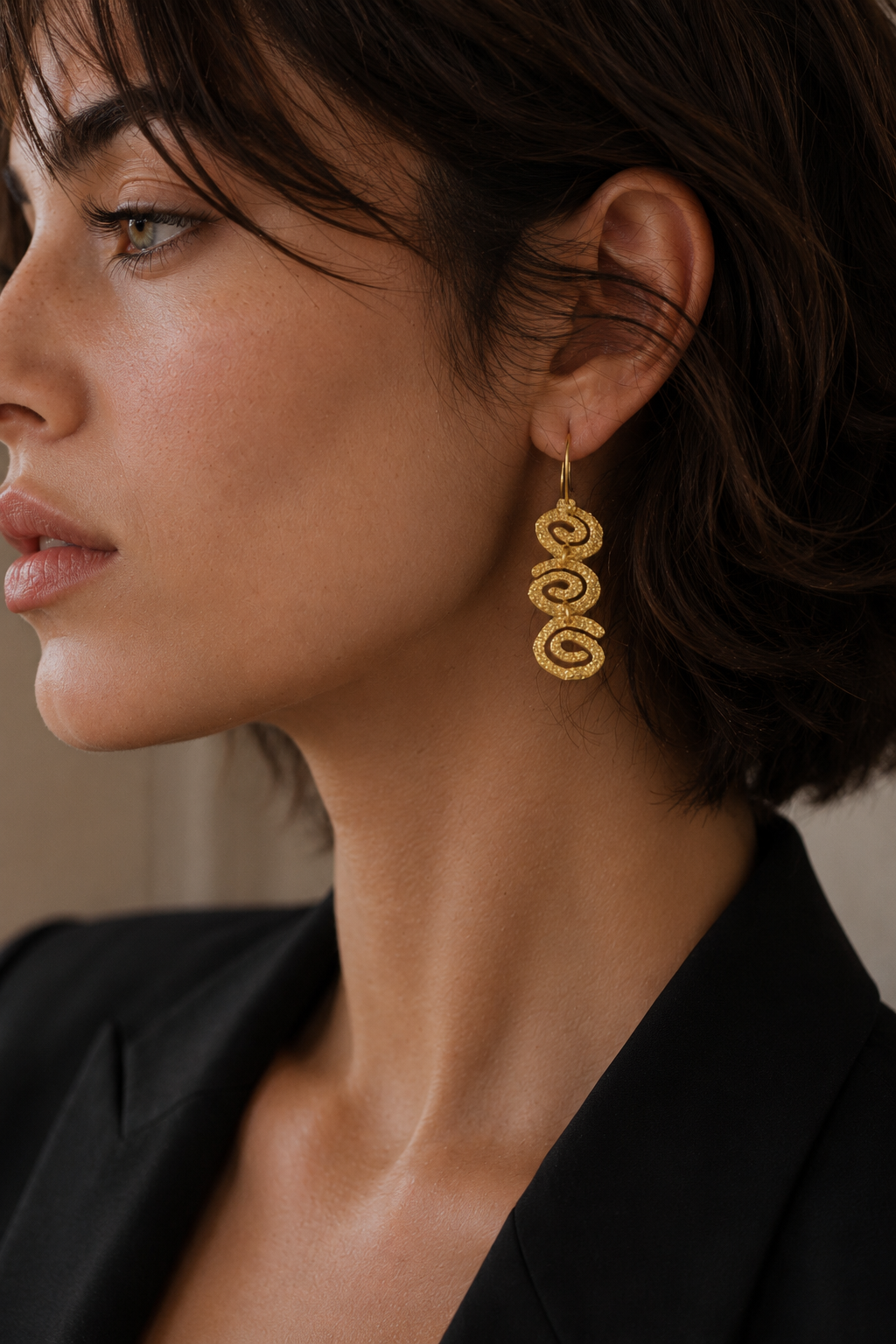 Uneven Swirl "Jalebi" Flash Gold Plated Dangle Earrings