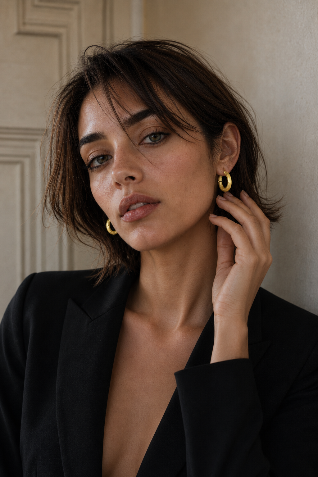 Hand Hammered Textured Hoop Flash Gold Plated Stud Earring
