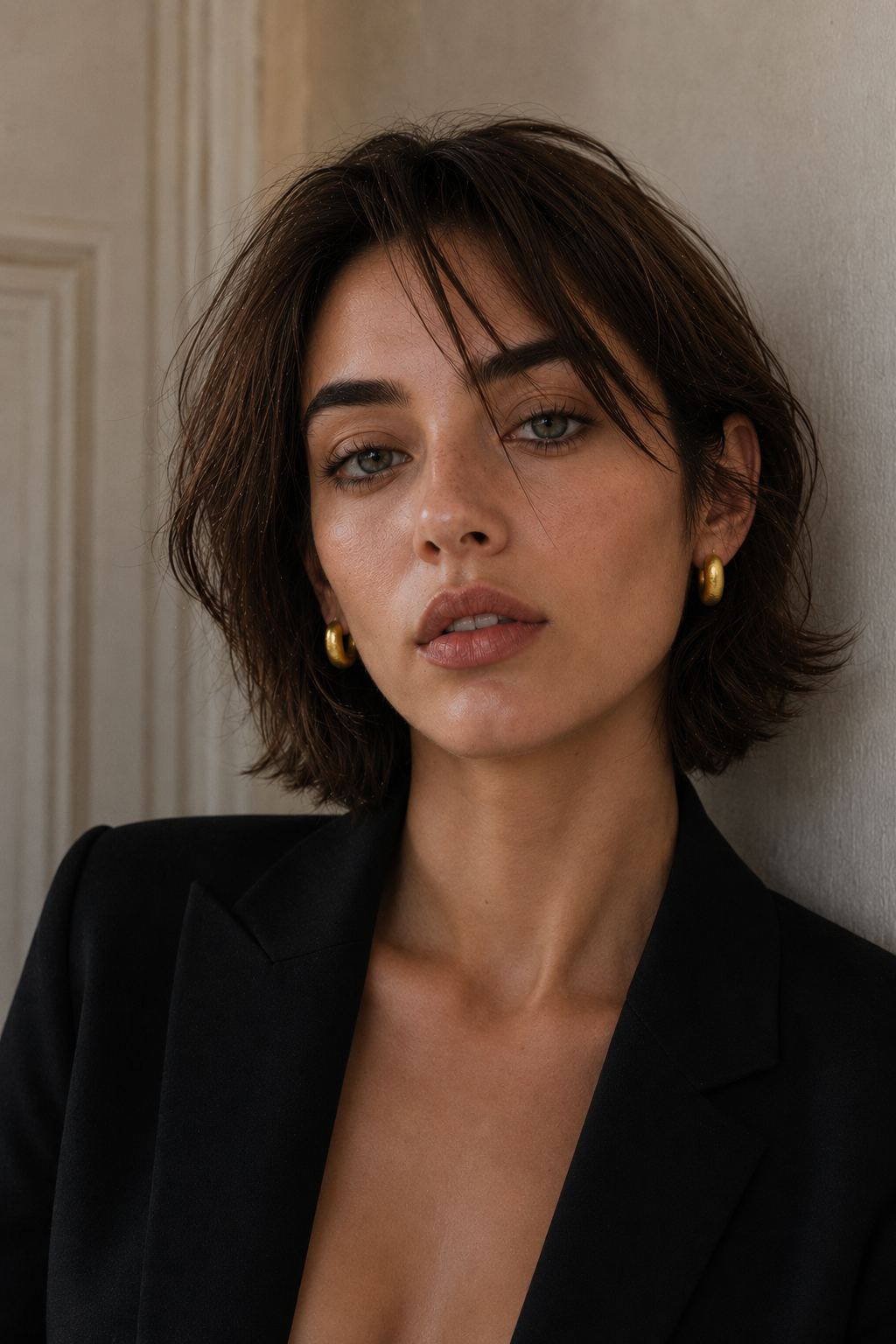 Texture Sandy Hoop Flash Gold Plated Stud Earring