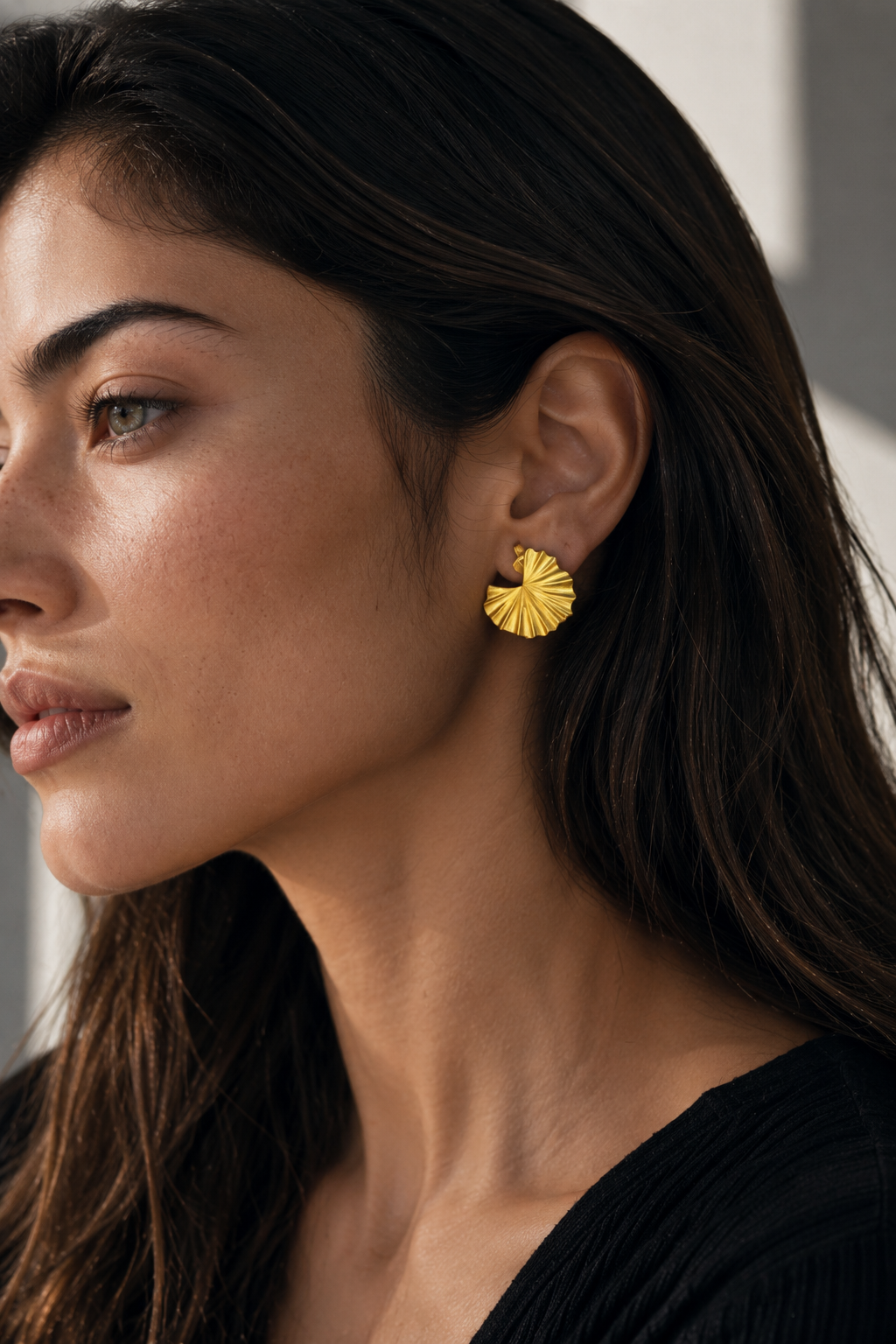 Lotus Leaf Gold Plated Stud Earring