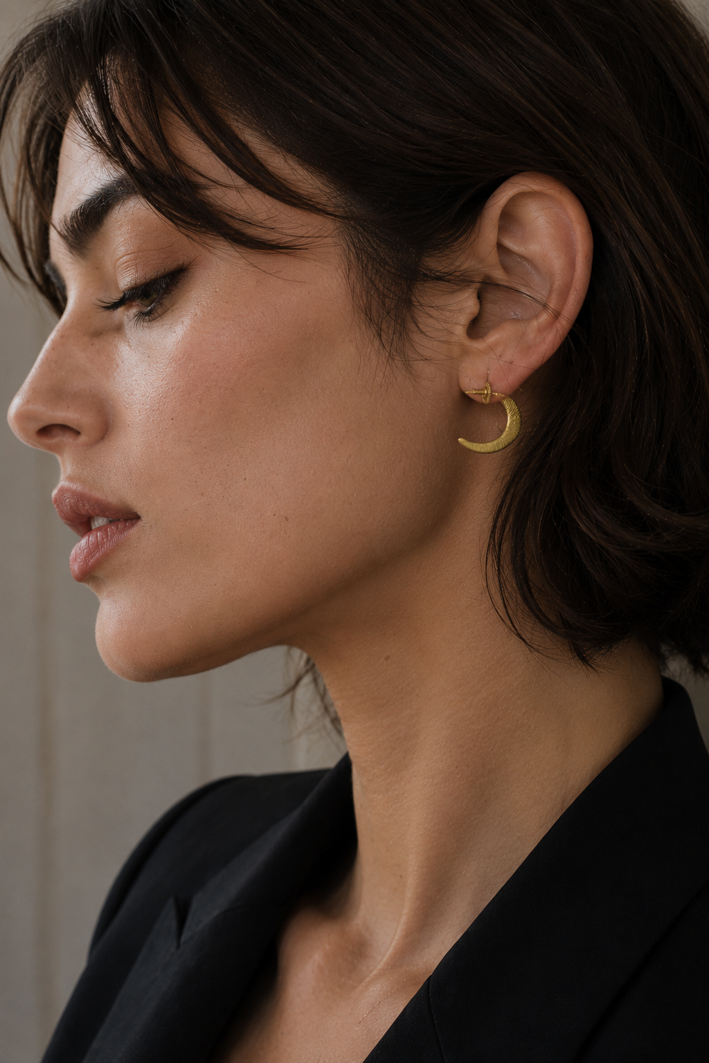 Crescent Moon Hand Hammered Brass Earring