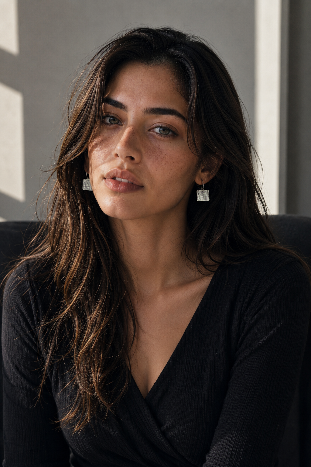 Square Hammered Silver Hook Earring