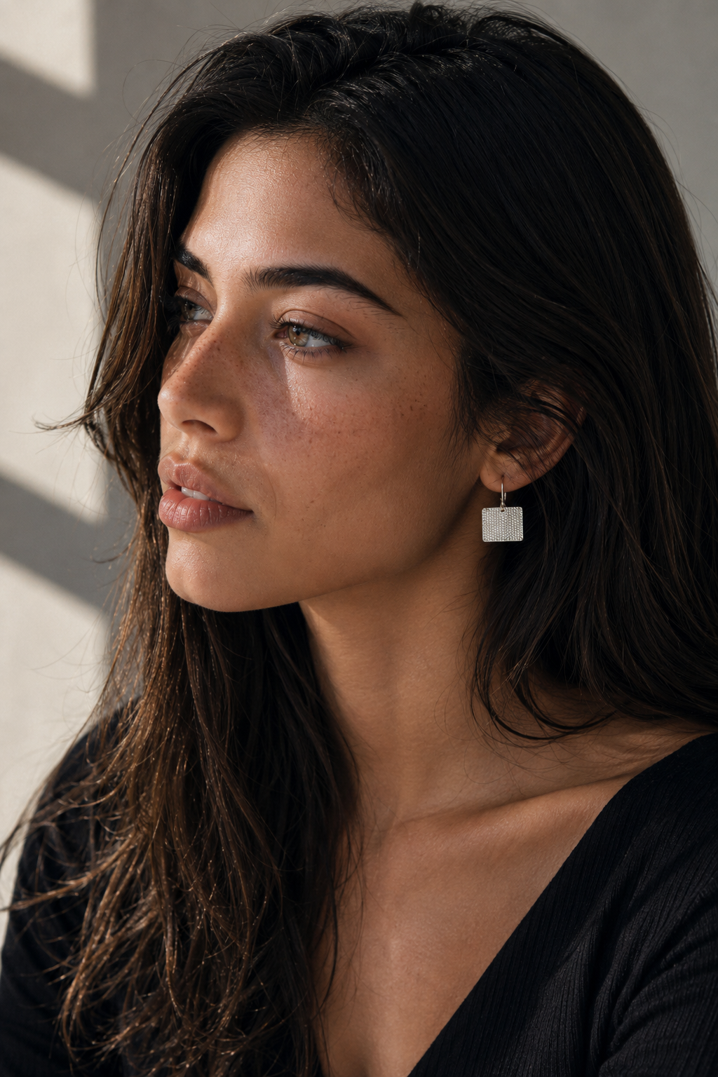Square Hammered Silver Hook Earring