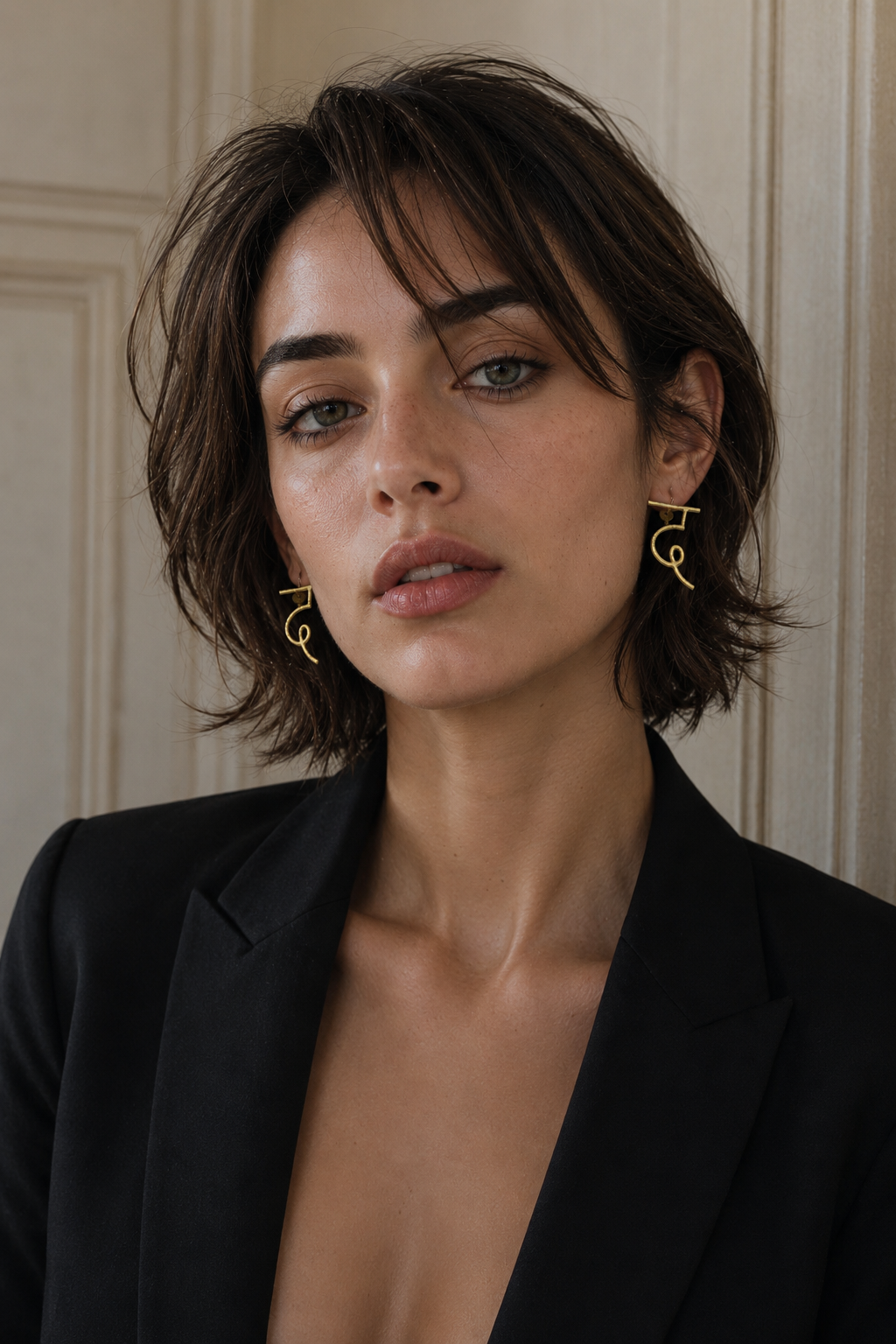 Alphabet "द" Hand Beaten Brass Earrings