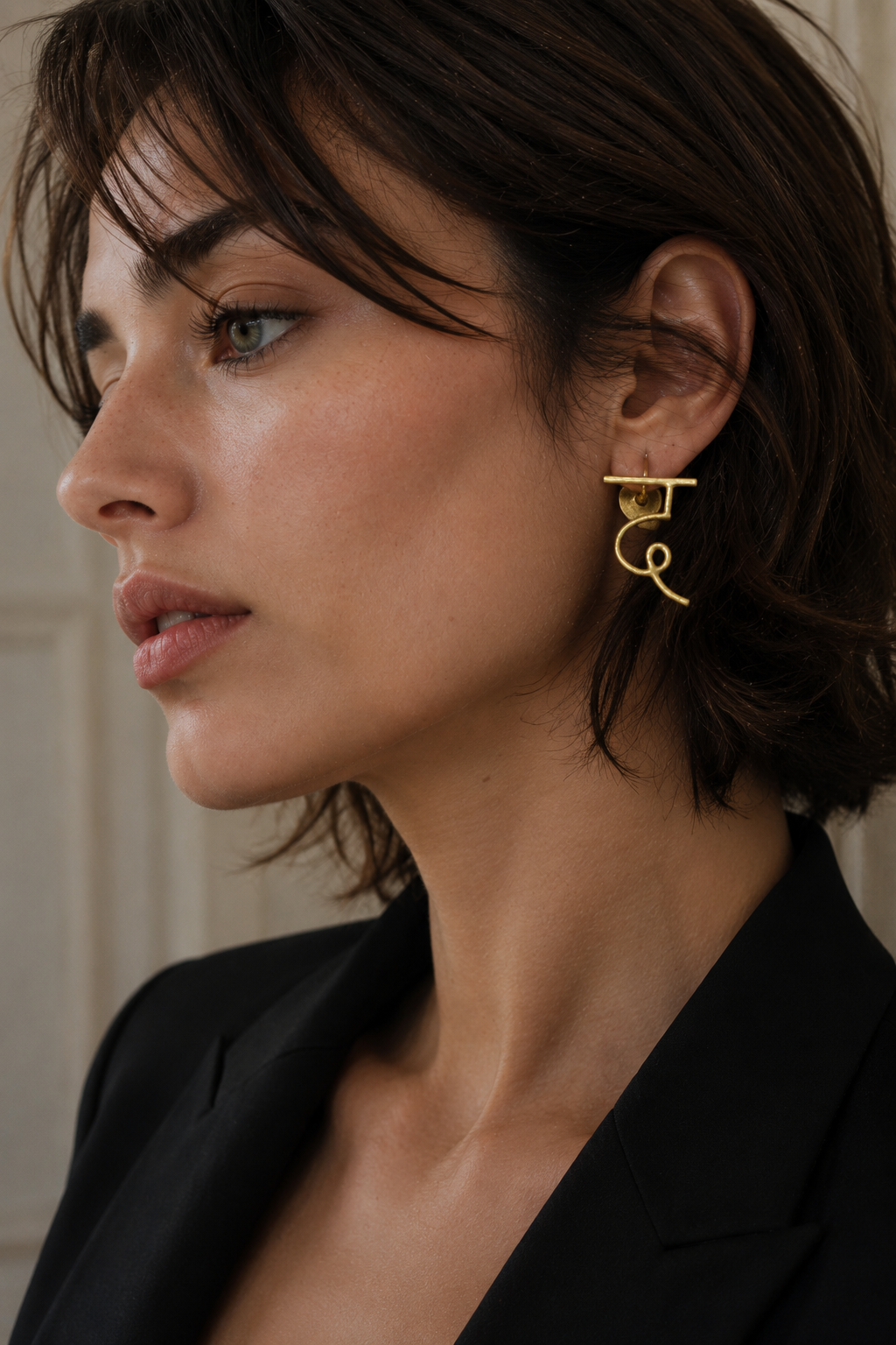 Alphabet "द" Hand Beaten Brass Earrings