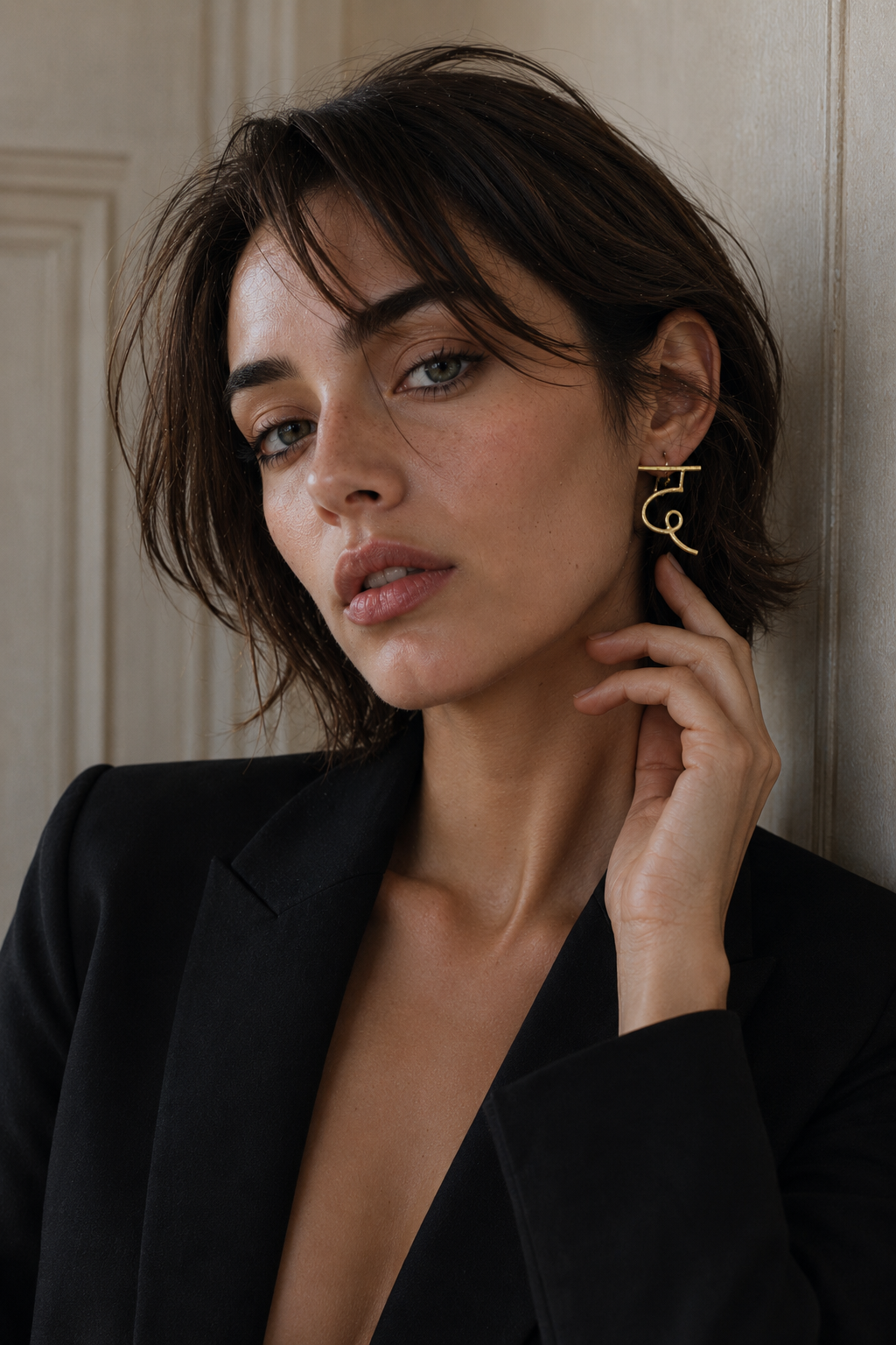 Alphabet "द" Hand Beaten Brass Earrings