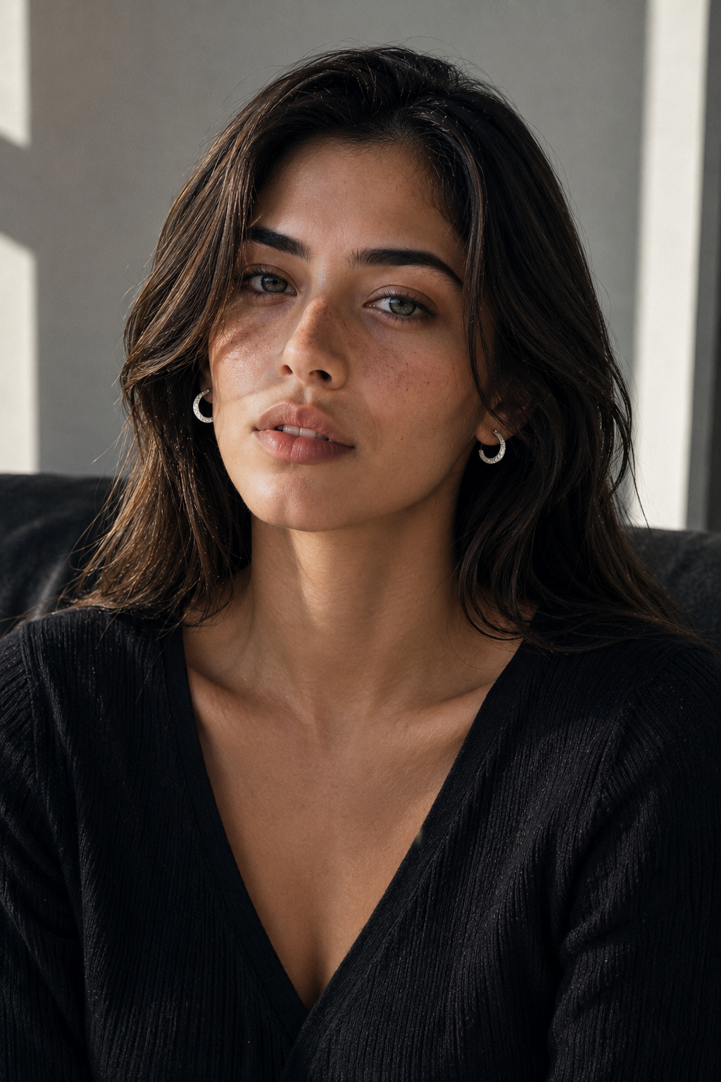 Textured Silver Open Hoop Stud Earring