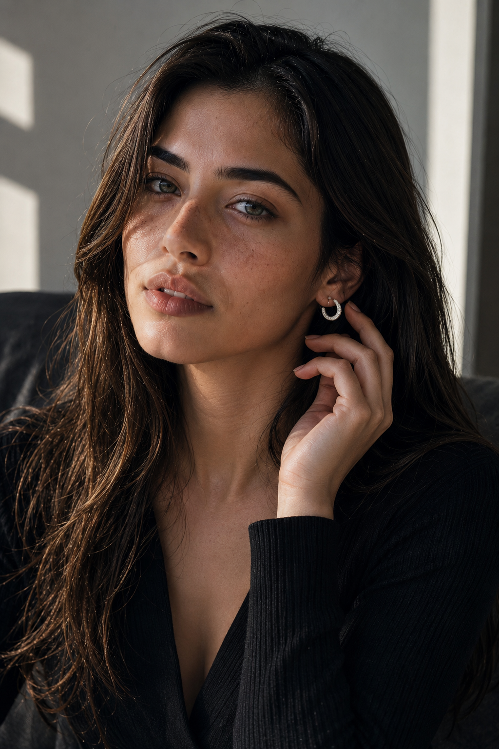 Textured Silver Open Hoop Stud Earring