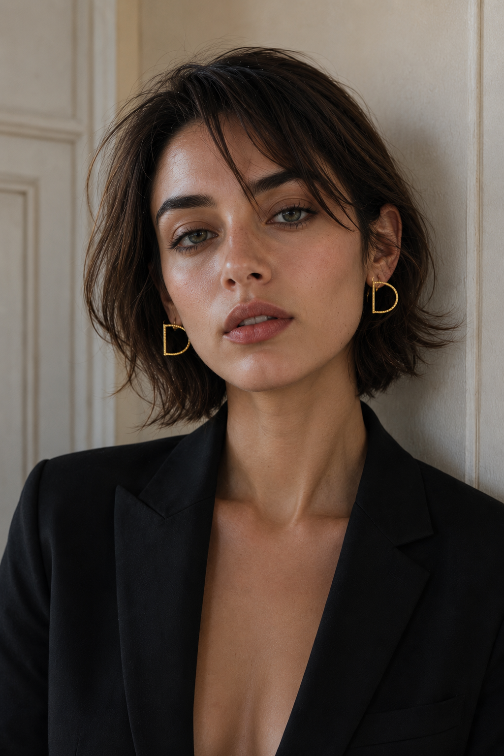 Alphabet "D" Hand Beaten Brass Earrings