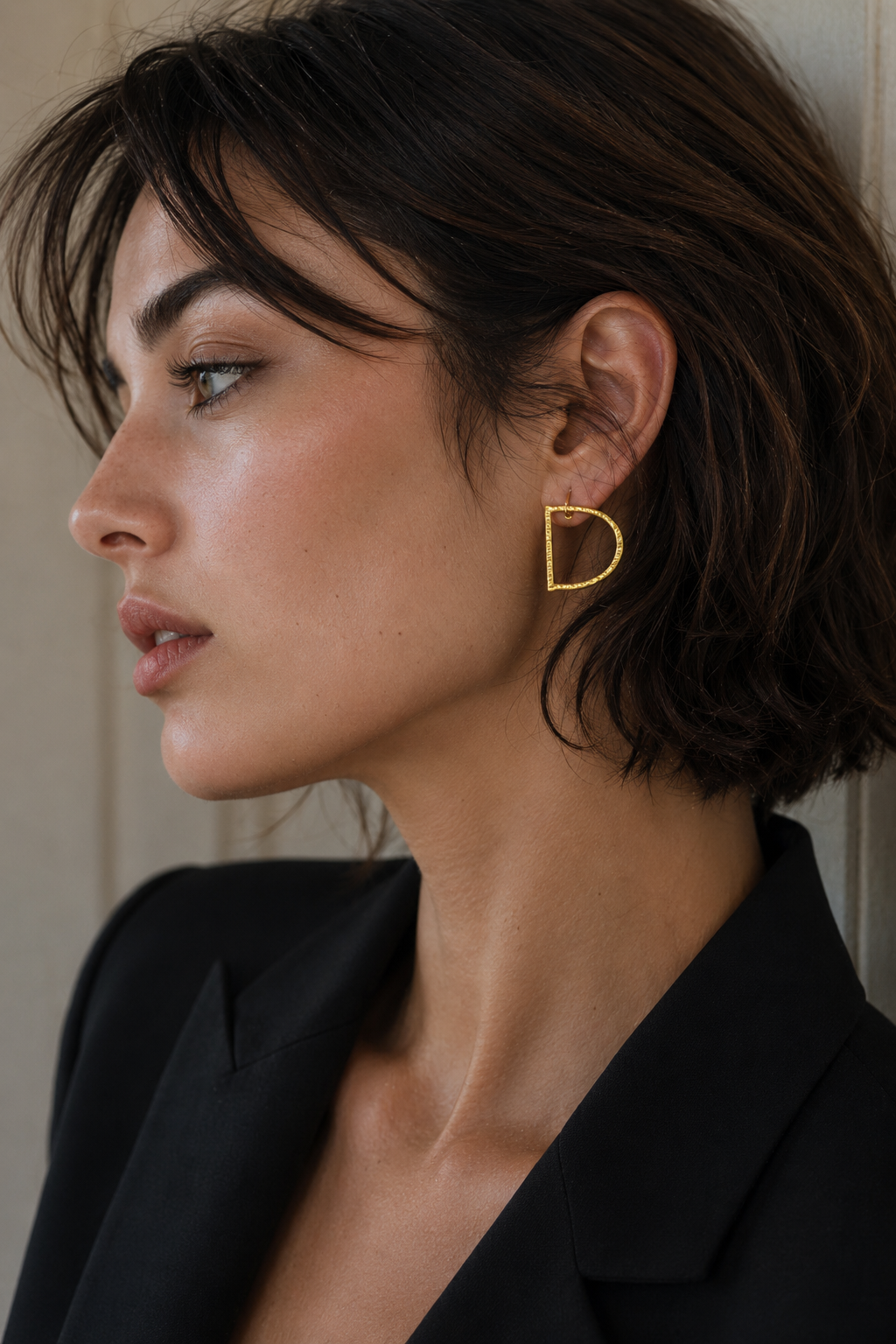 Alphabet "D" Hand Beaten Brass Earrings