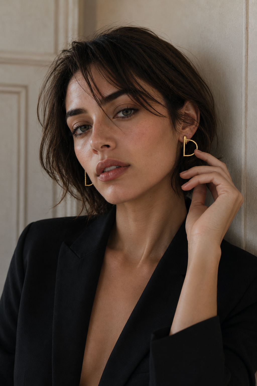 Alphabet "D" Hand Beaten Brass Earrings