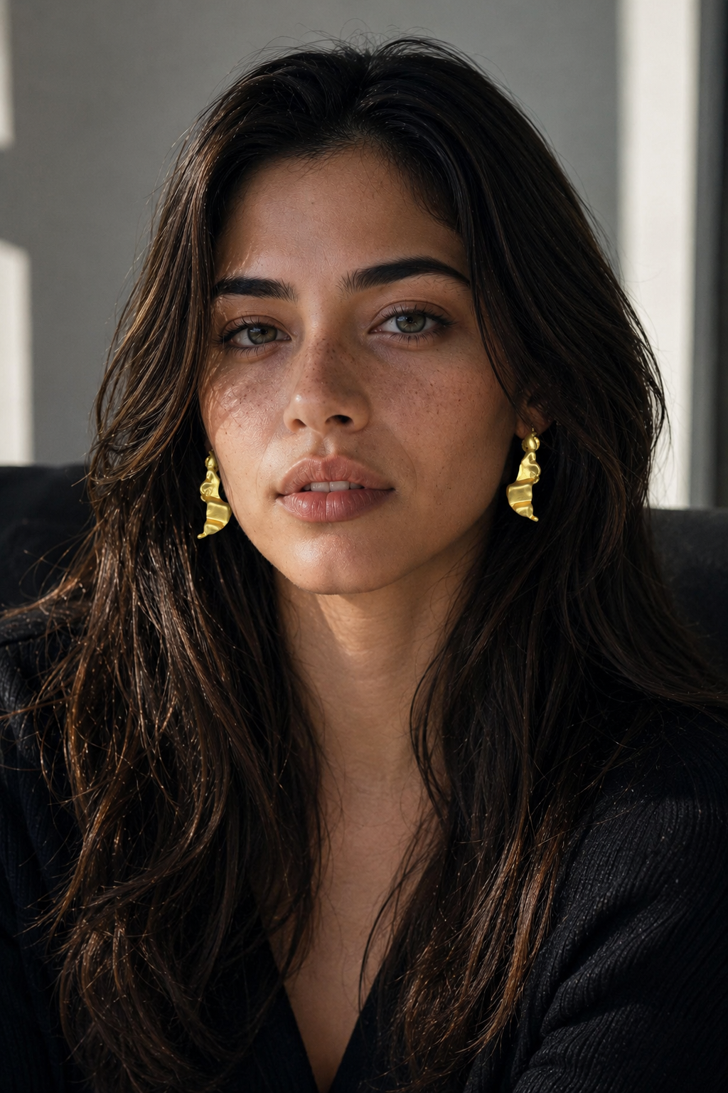 Sea Waves Gold plated Brass Stud Earring