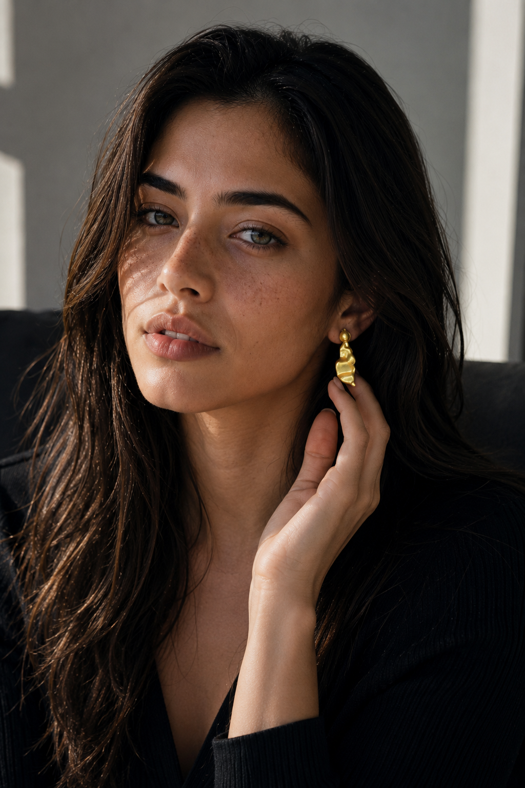 Sea Waves Gold plated Brass Stud Earring