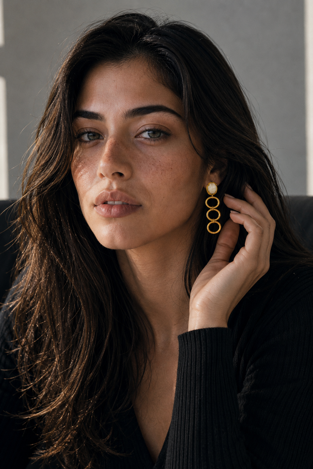 Gemstone + Hammered Hoop Earring