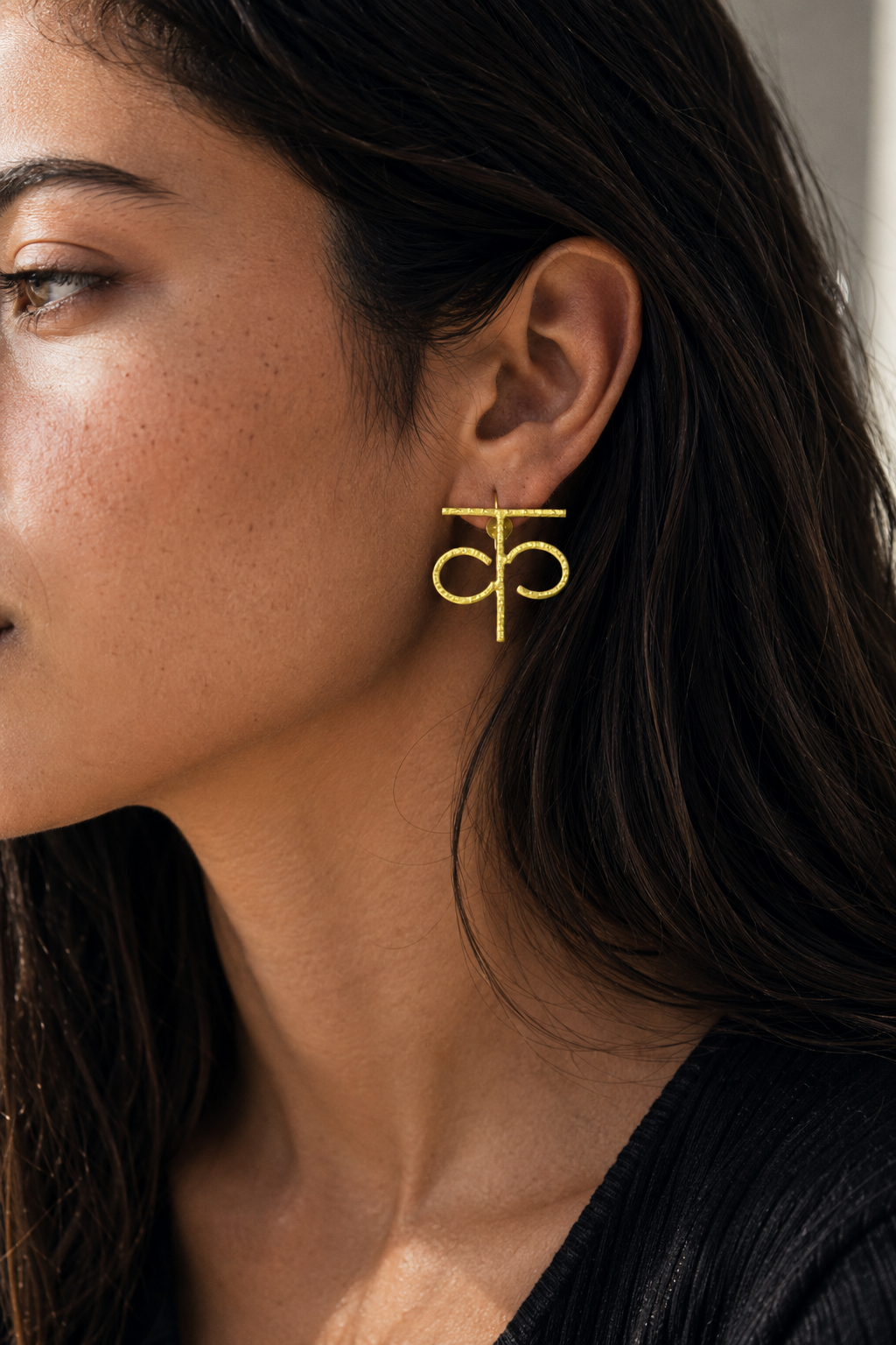 Alphabet क Hand Beaten Brass Earrings