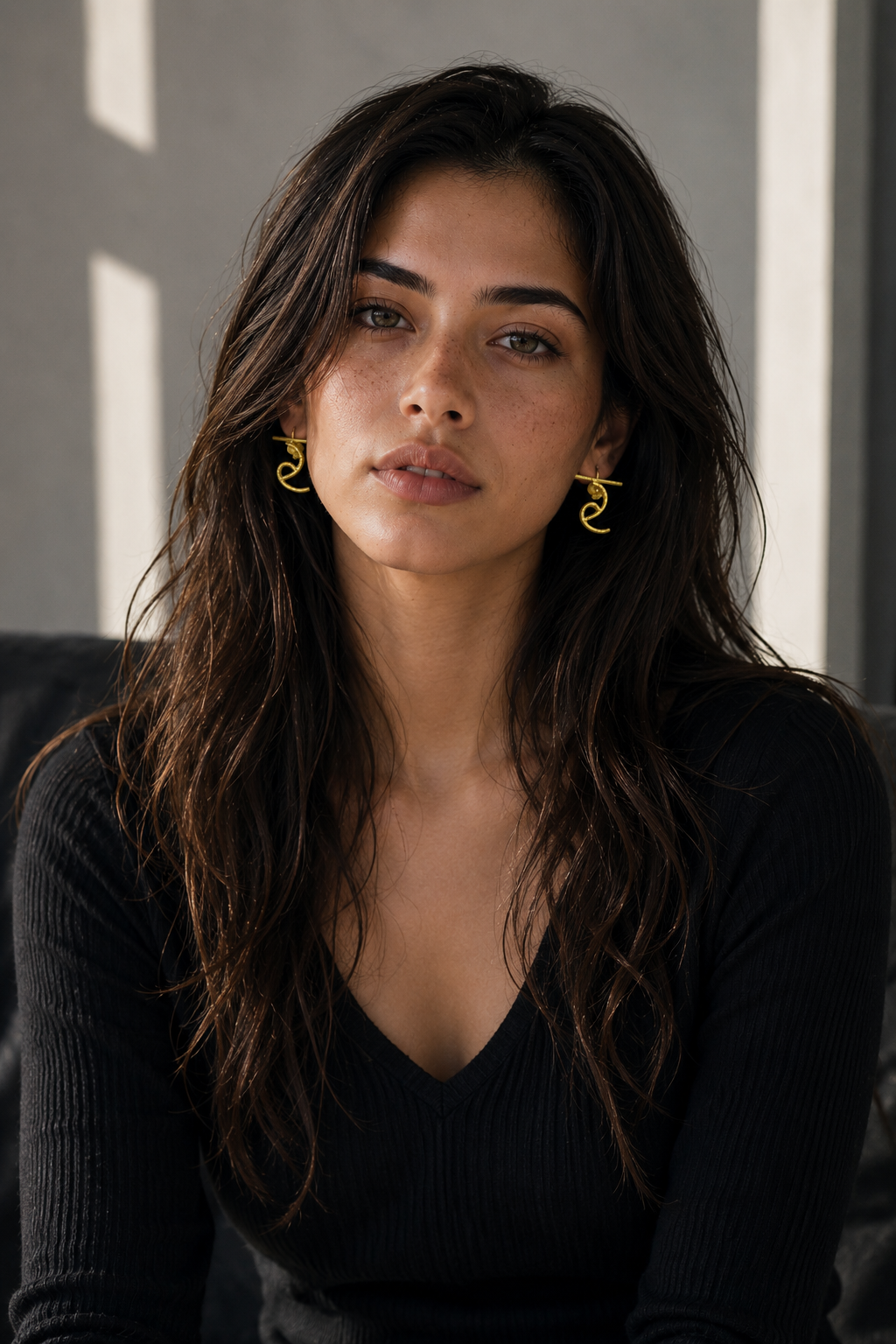 Alphabet "र" Hand Beaten Brass Earrings