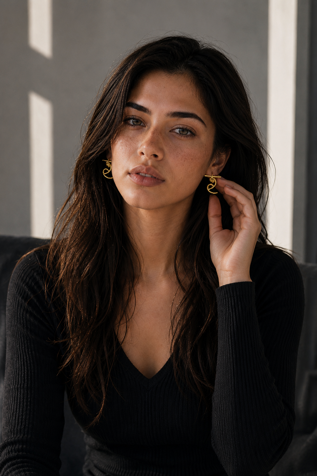 Alphabet "र" Hand Beaten Brass Earrings