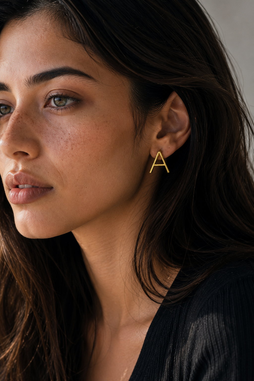 Alphabet "A" Hand Beaten Brass Earrings