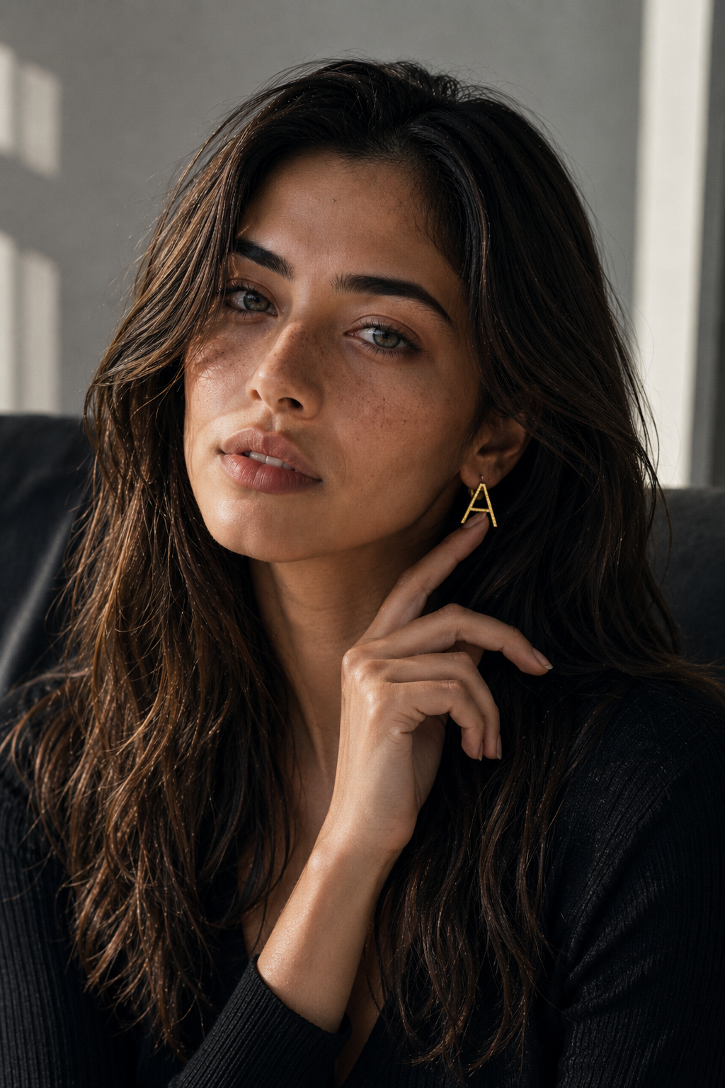 Alphabet "A" Hand Beaten Brass Earrings