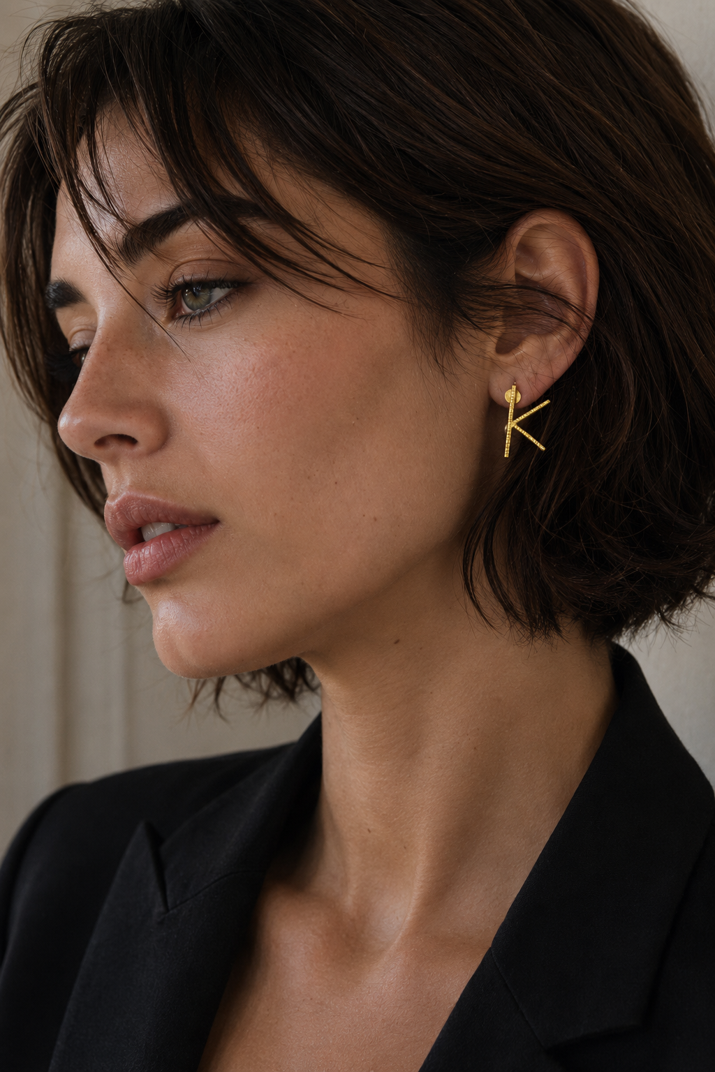 Alphabet "K" Hand Beaten Brass Earrings