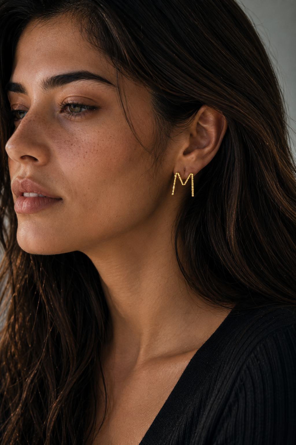 Alphabet "M" Hand Beaten Brass Earrings