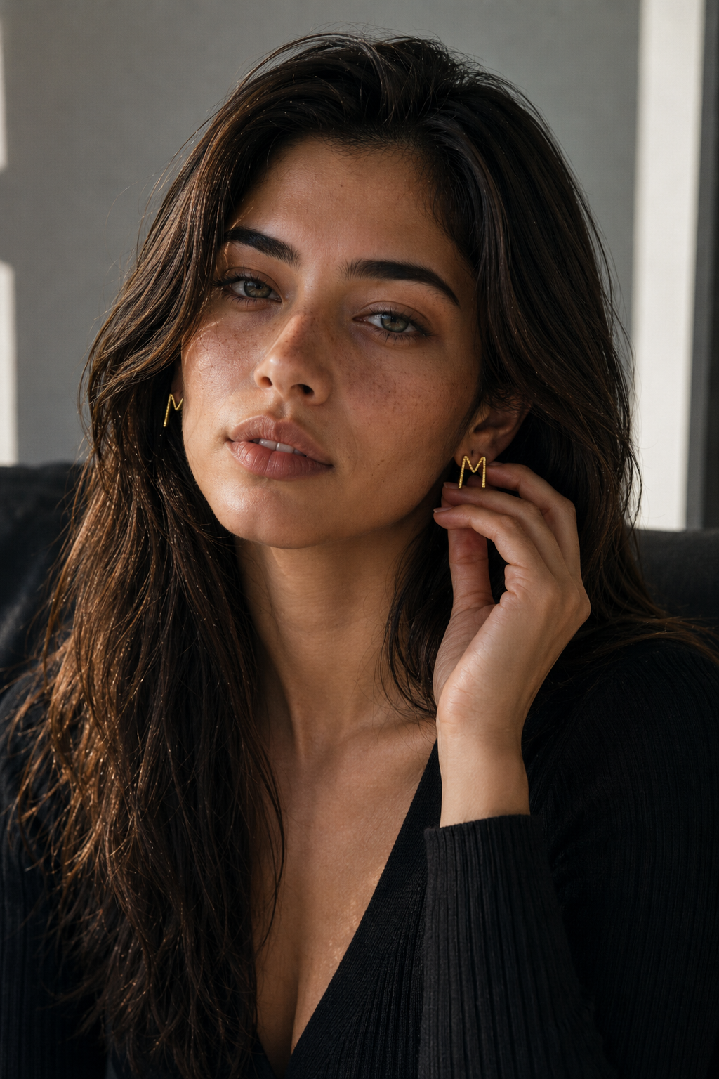 Alphabet "M" Hand Beaten Brass Earrings