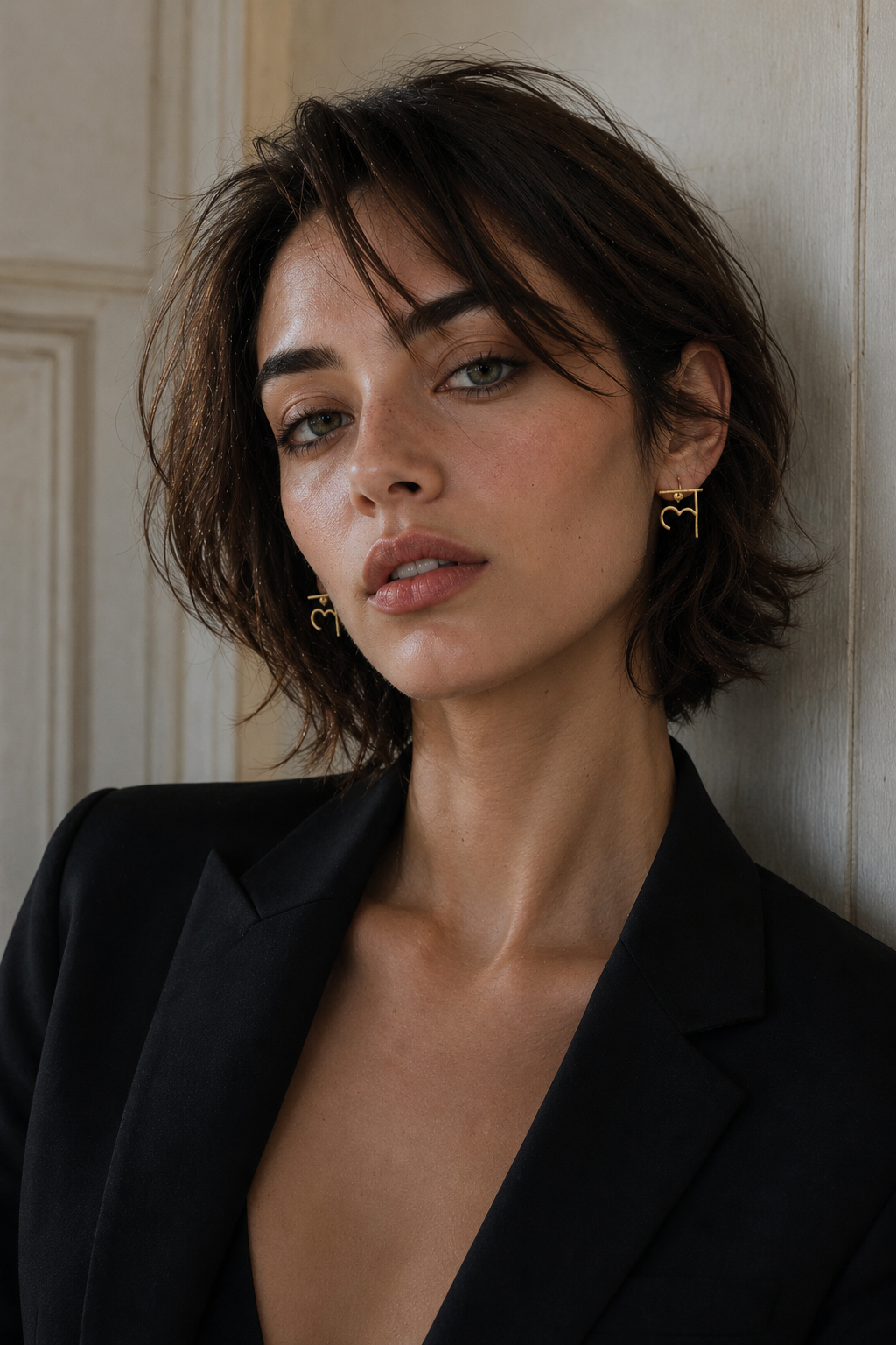 Hindi Alphabet "ल" Hand Beaten Brass Earrings