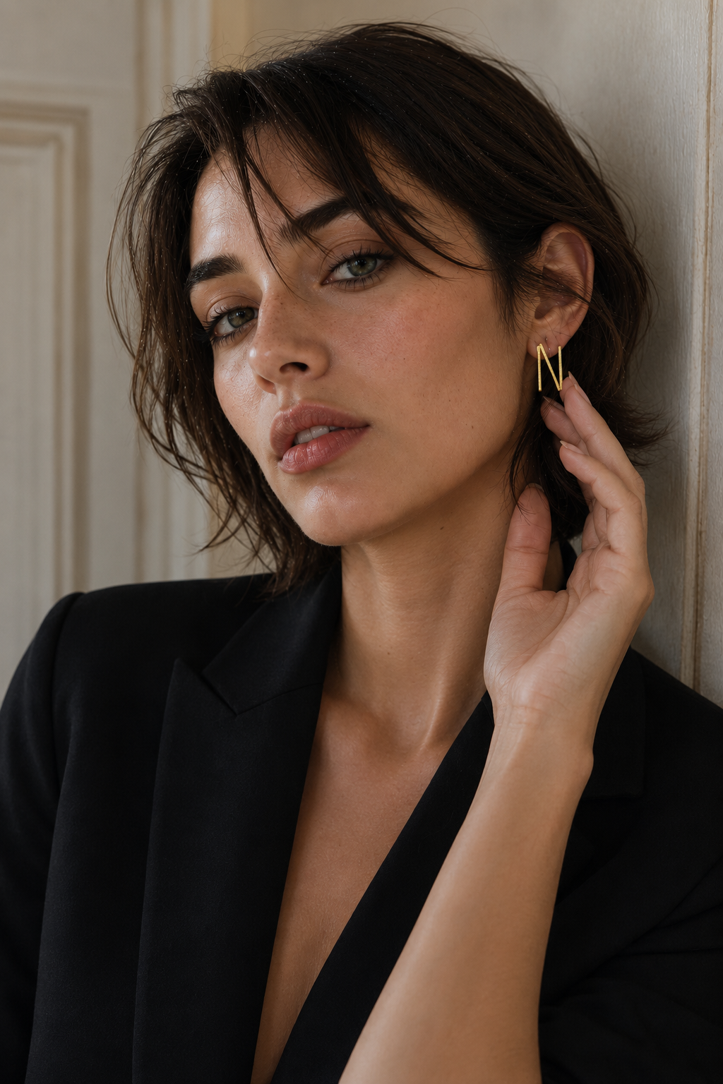 Alphabet "N" Hand Beaten Brass Earrings