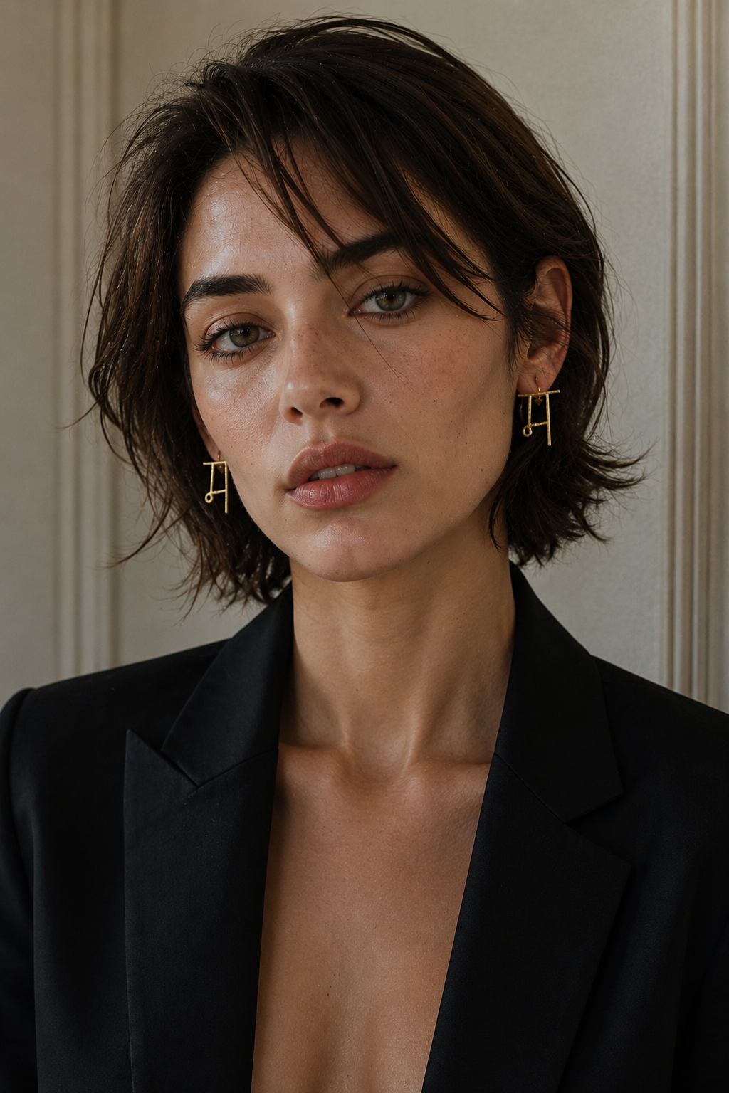 Alphabet "म" Hand Beaten Brass Earrings