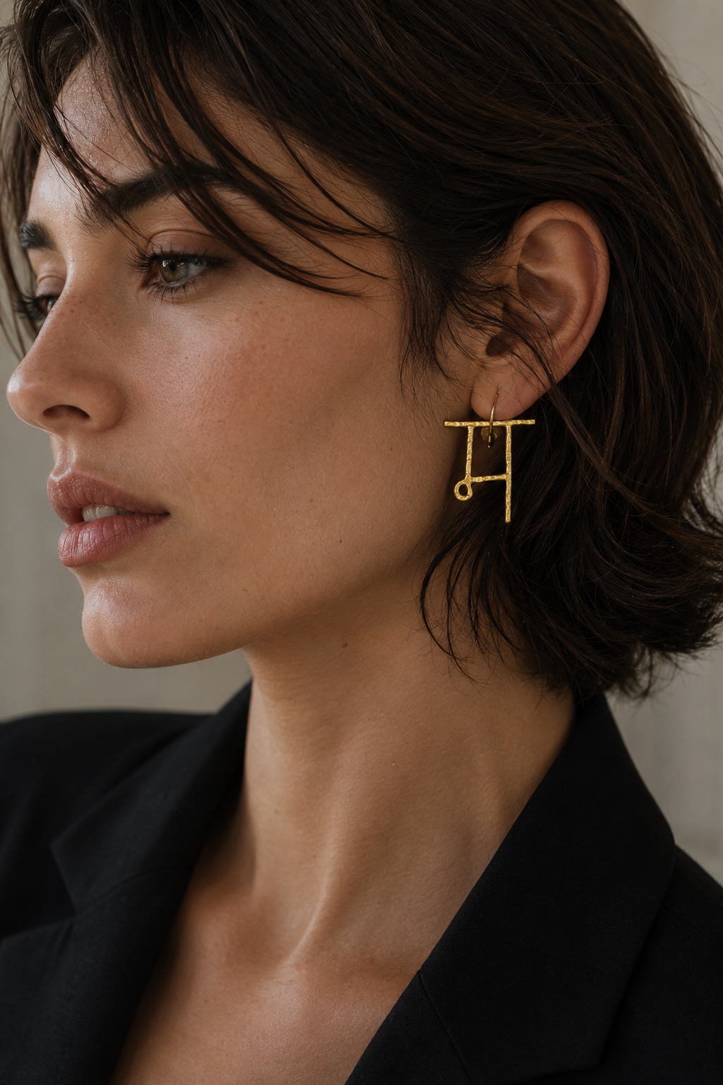Alphabet "म" Hand Beaten Brass Earrings