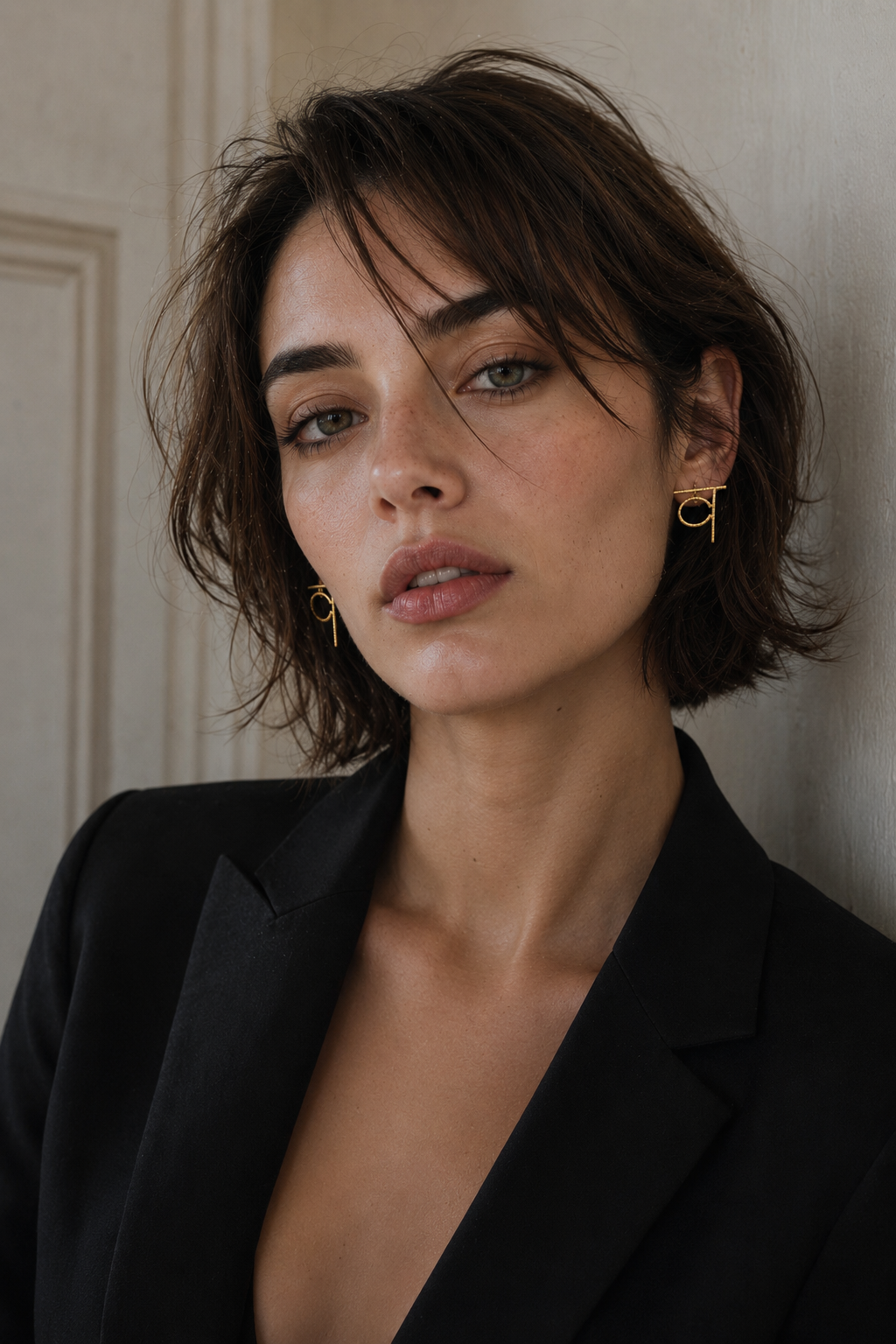 Alphabet "व" Hand Beaten Brass Earrings
