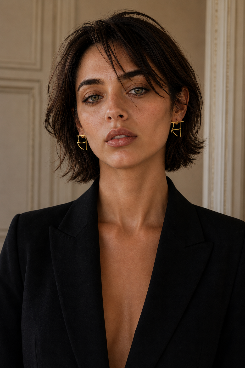 Alphabet "स" Hand Beaten Brass Earrings
