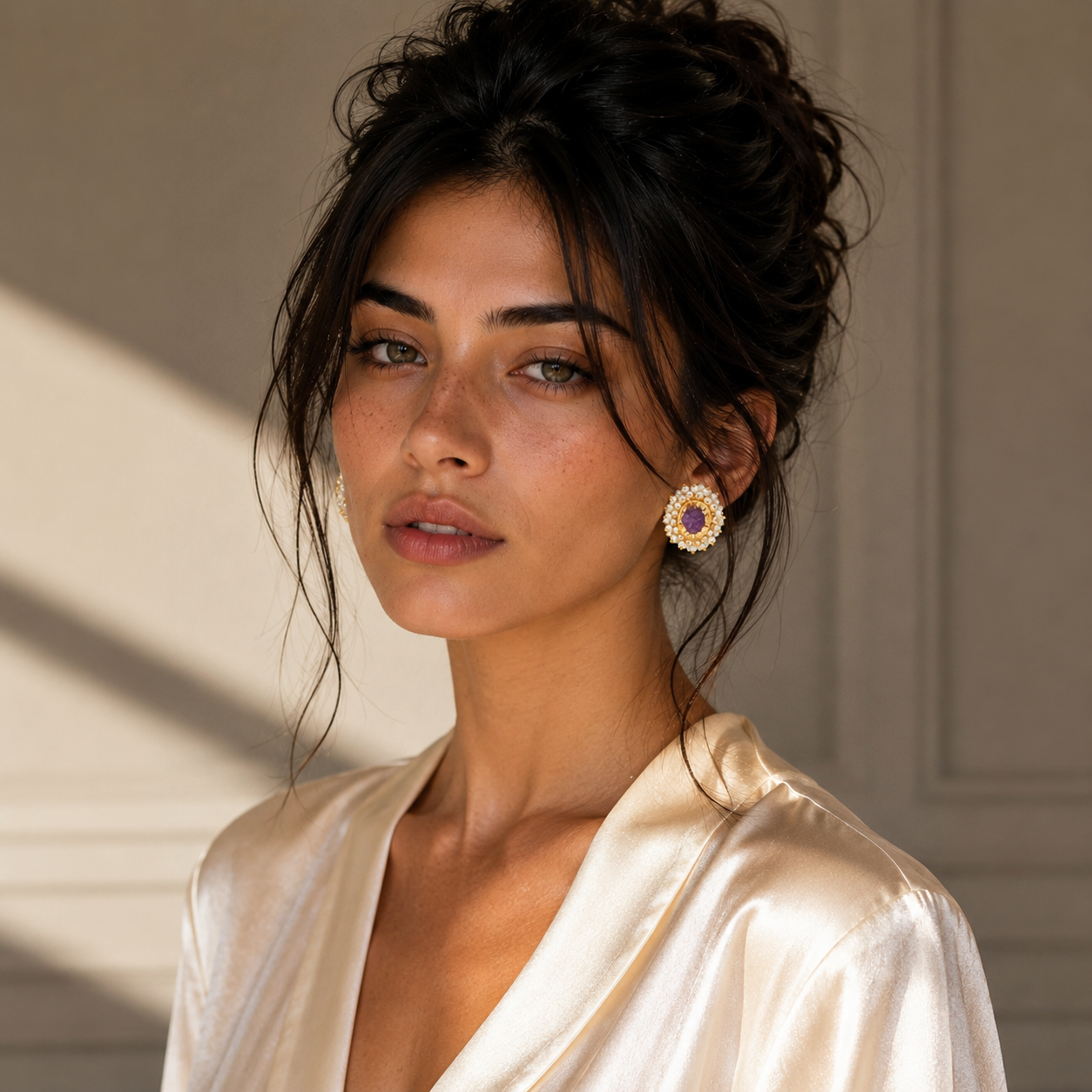 Pearl Brass Flash Gold Plating Floral Stud Earring