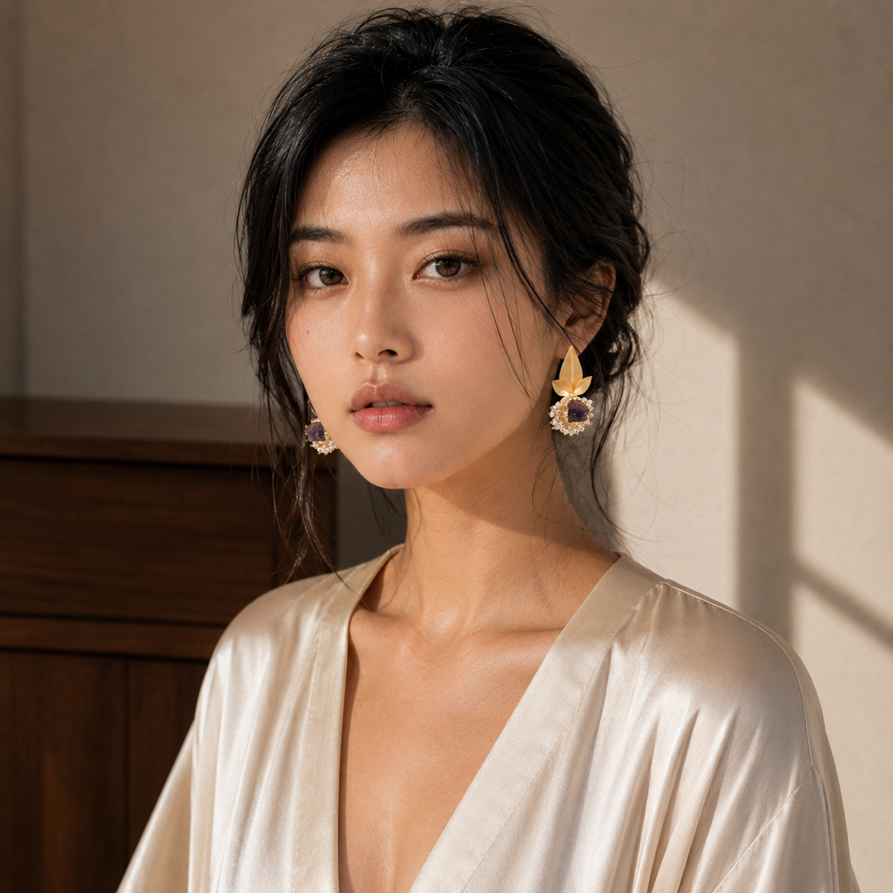 Pearls Brass Flash Gold Plating Floral Stud Earring